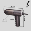 Handheld vacuum cleaner with measurements on a gray background